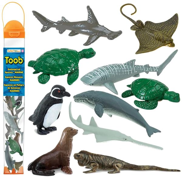 Safari Ltd. Endangered Marine Species TOOB - Figures of Whales, Marine Iguana, Galapagos Penguin, Sea Lion, Spotted Eagle Ray, Sawfish, Hammerhead and Turtles - Toys for Boys, Girls & Kids Ages 3+