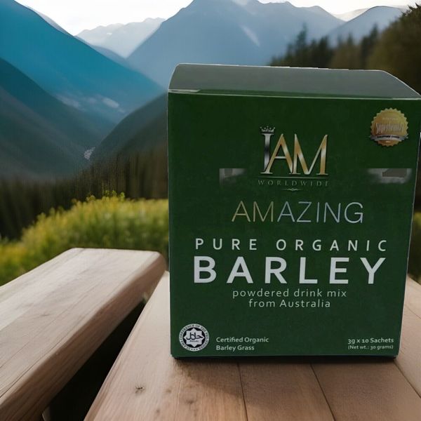 IAM AMAZING PURE ORGANIC BARLEY POWDERED 100 BOXES AVAILABLE 10 SACHETS PER BOX