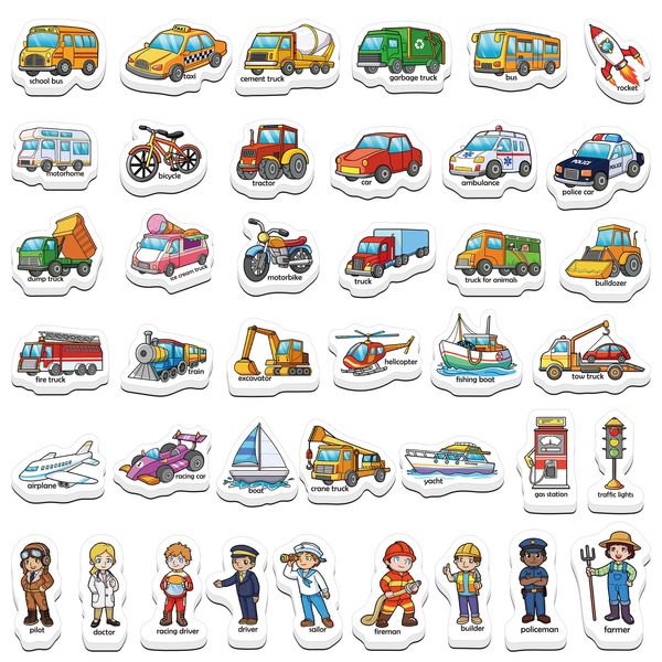 Kasfalci 40 Vehicle Magnets,Refrigerator Fridge Magnets for Kids,Transports Car Airplane Boat Professions,Magnetic Toys for Toddlers,Learning Games,Speech Therapy for Preschool Kindergarten Classroom