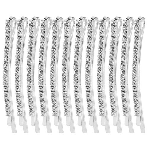 Pack of 12 Crystal Hair Pins, Shiny Hair Clips, Rhinestone Bobby Pin, Metal Hair Accessories for Girls, Silver