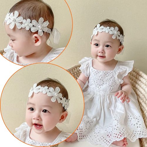 Baby Hair Bands, Pack of 4, Baby Hair Accessories, Kids, Girls, Hair Ornament, Lace, Cute, Stylish, Baby Headband, Elastic Band, Celebration, Birthday, Anniversary, Baby Shower Gift (B)
