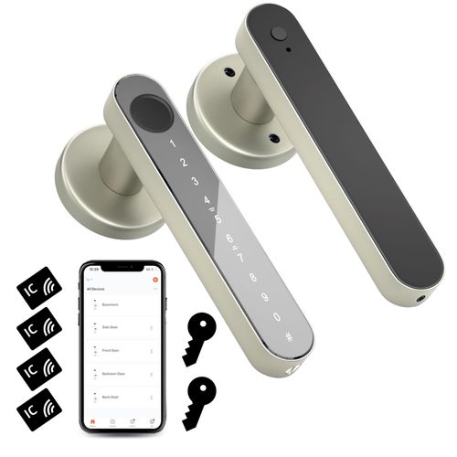 Fingerprint Door Lock,Smart Door knob,Biometric Door Lock,with passcode keypad Fobs keyless Entry Door Handle，for Bedroom Home Hotel Office Apartment (Champagne Gold with APP)