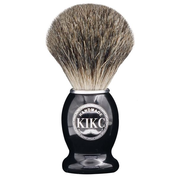 KIKC Handmade Shaving Brush - 100% Pure Badger Hair and Black Wooden Handle, can be used with Safety Razor, Straight razor, Barber Salon tool.