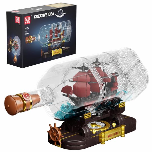 Mould King Ship in a Bottle Building Blocks Sets, 10085 Revenge Pirate Boat Model Kits Toys, Collectible Display, STEM Creative Project for Adults and Kids Aged 8+ (885 Pieces)