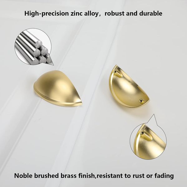 LONTAN 10 Pack Gold Cup Handles Drawer Shell Pull Handles 3 Inch Brushed Brass Cup Cupboard Handles Modern Bin Cup Drawer Pulls Cup Handles for Cabinets, 76mm Hole Centers,LS0313BB76