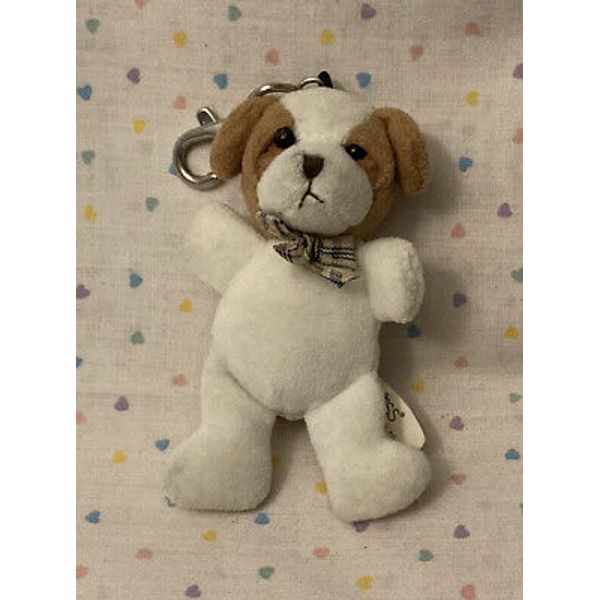 Russ White & Tan Puppy Dog Miniature Stuffed Animal Plush Keychain Clip 4”