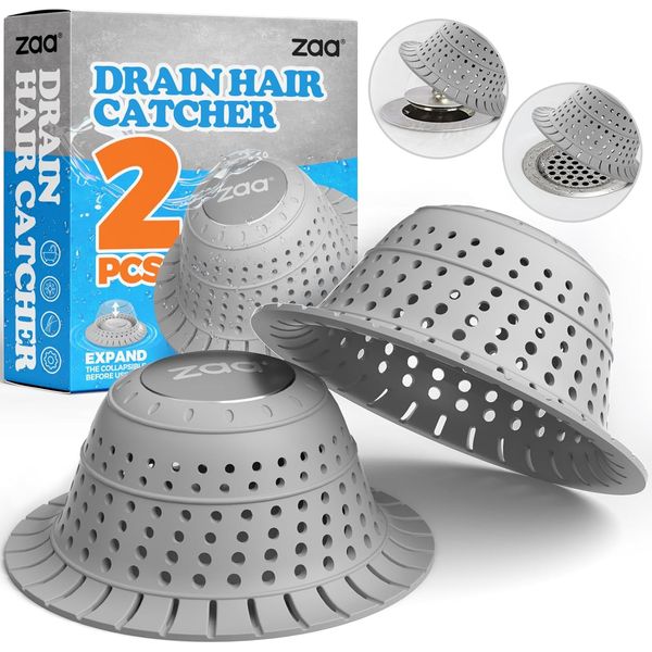 Bathtub Drain Hair Catcher, 2 Pack Silicone Collapsible Bathtub Drain Cover Hair