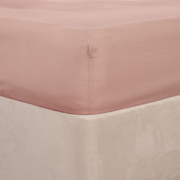 Brentfords Plain Dye Fitted Bed Sheet Non Iron Super Soft Easy Care Microfibre, Blush Pink - Double Size