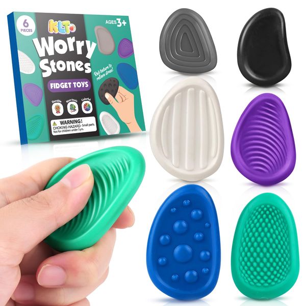 Fidget Toys Adults Sensory Stone: 6 Pack Textured Worry Stone for Autism Kids Calming Down - Fidget Stress Toys for Anxiety Relief - Small Students Prizes Fidget Toys