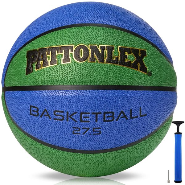 PATTONLEX Kids/Youth Basketball Size 5 (27.5") Composite Leather Basketballs for Junior Boys and Girls Indoor/Outdoor Basketball Game(Blue-Green)