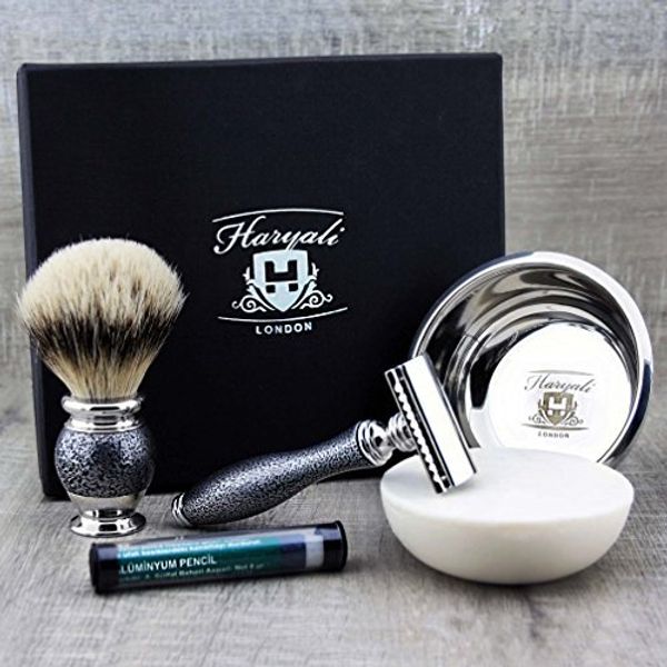 Silver Tip Brush and DE Safety Razor,Bowl & Soap.