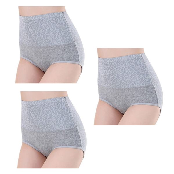 willmatch a487 Women's 3-Piece Set Tummy Control Panties, Soft Girdle, High Waist, Cotton, Cotton Pants,, Gray color 3 pack