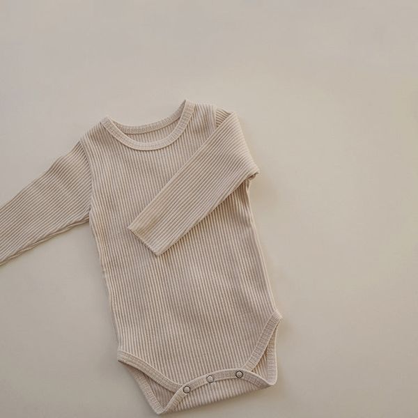 Baby Solid Color Pit Strip Fabric Long Sleeve Bodysuit - 66 (3-6M) / Brown