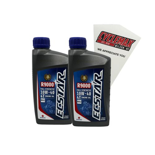 Cyclemax Two Pack compatible with Suzuki Ecstar R9000 Full Synthetic Engine Oil 10w40 990A0-01E40-01Q Contains Two Quarts and a Funnel