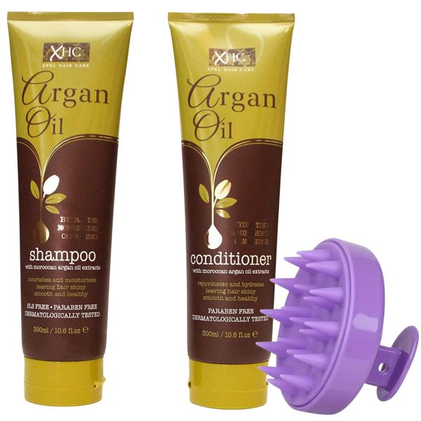 Argan Oil Shampoo and Conditioner Set -paraben and sulphate free shampoo and conditioner- Includes Argan Oil Shampoo, Argan Oil Conditioner, and Scalp Massager Brush