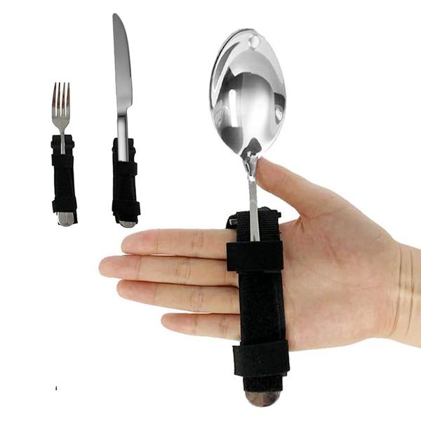 Disabled Eating Aid Adaptive Utensil Holder Easy Grip Spoon Fork Holder Belt Adjustable Dinning Helper for Weak Grip Hand Tremor Disabled Parkinson Stroke Arthritis