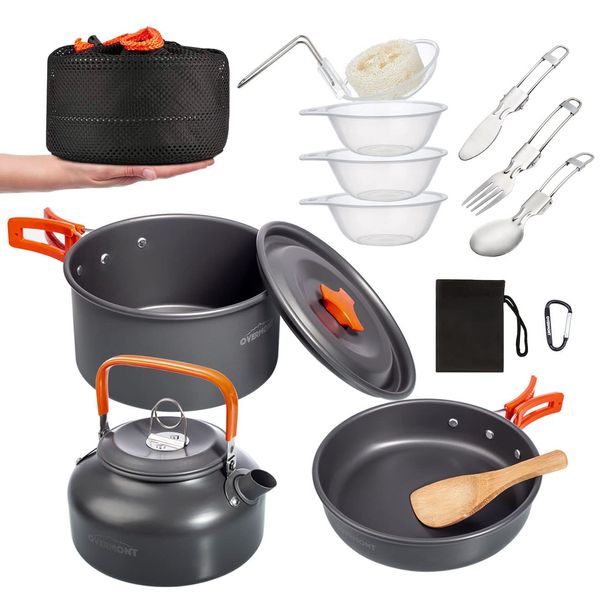 Overmont DS-300 Aluminum Cooker Set, Outdoor Pot, Outdoor Kettle, Camping Cookware, Storage Bag Included, Suitable for 2-3 People