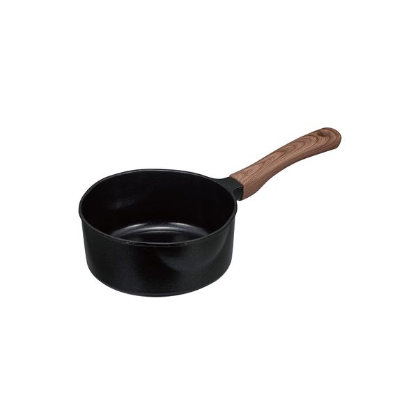 CBJAPAN Milk Pan, Induction Compatible, Ceramic Processing, Wood-like Handle, Double Mouth, Black, 6.3 inches (16 cm), Mini Milk Pan MC copan