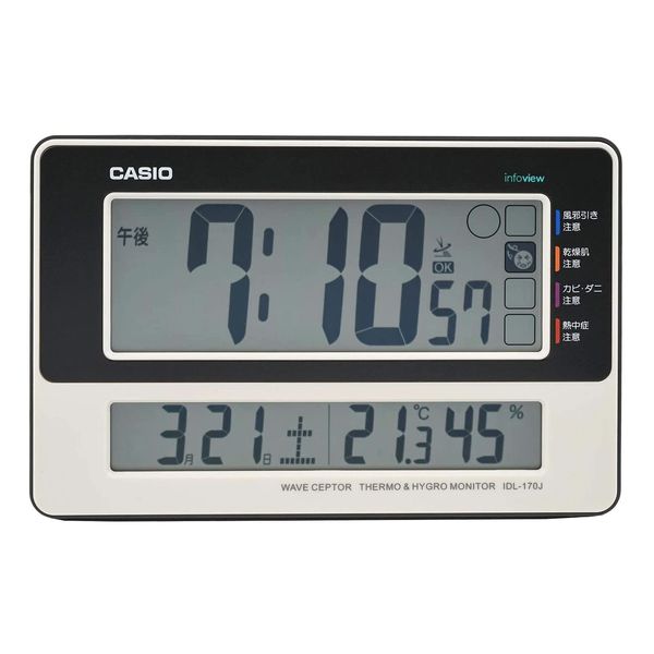 CASIO IDL-170J-7JF Table Clock, Radio Clock, White, Digital Temperature, Humidity, Calendar, Display