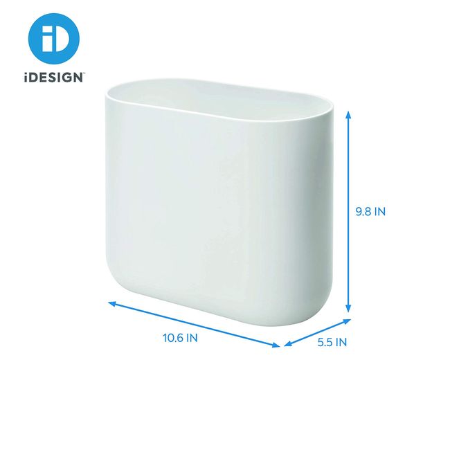 iDesign Compact Bathroom Bin, Slim Plastic Bin for Bathroom, Bedroom or Office Waste, Durable Bin with Sleek and Elegant Design, White