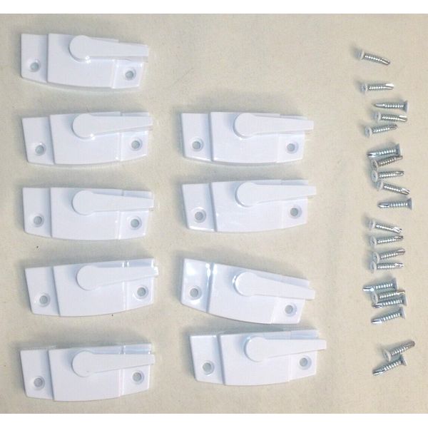 Lot of 9 White Composite Sweep Latch Cam Sash Window Lock 2" center with screws