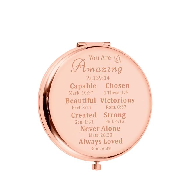 Octamber Inspirational Christian Engraved Compact Mirror for Women Valentines Day Gifts for Daughter Stepdaughter Sister Bestie Best Friends Baptism Gifts for Girls Confirmation Gifts for Teen Girls