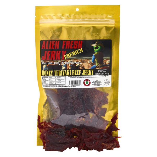 Alien Fresh Jerky - Classic - Honey Teriyaki - Premium Beef - Low Calorie Snack - The Best Jerky In The Universe - 3.25 OZ - Made In USA