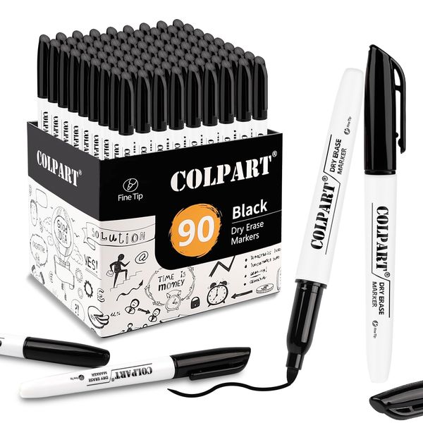 Dry Erase Markers Fine Tip - Pack Of 90 Black Whiteboard Markers Bulk With Low Odor White Board Markers Dry Erase For School, Office, Home, Work On White Board & Calendar, Refrigerator Christmas Gift