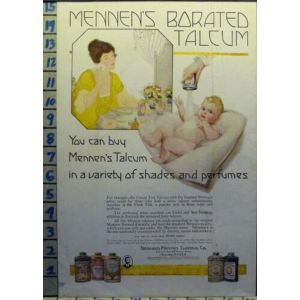 1915 MENNENS TALCUM POWDER BABY WOMAN HEALTH BEAUTY VINTAGE ART AD  O27