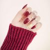 Yienate False Nails Red Round Head Gold Dust French Nails Fake Nails for Women and Girls 24Pcs (Red)