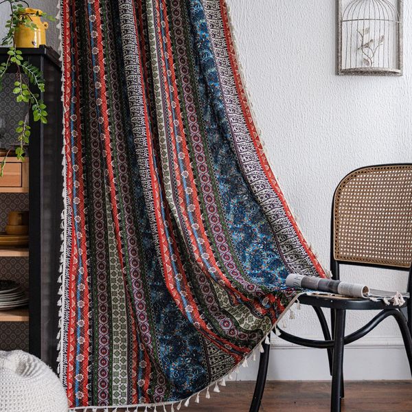 USTIDE Indian Boho Curtain Ethnic Striped Curtain Tribal Hippy 1Panel Door Curtain Rod Pocket Semi-Blackout Curtain for Living Room/Bedroom 71 Inches Long