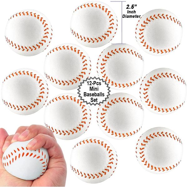 12Pcs Mini Baseball Sport Balls 2.5" Squeeze Foam for Kids Party Toy Relaxation