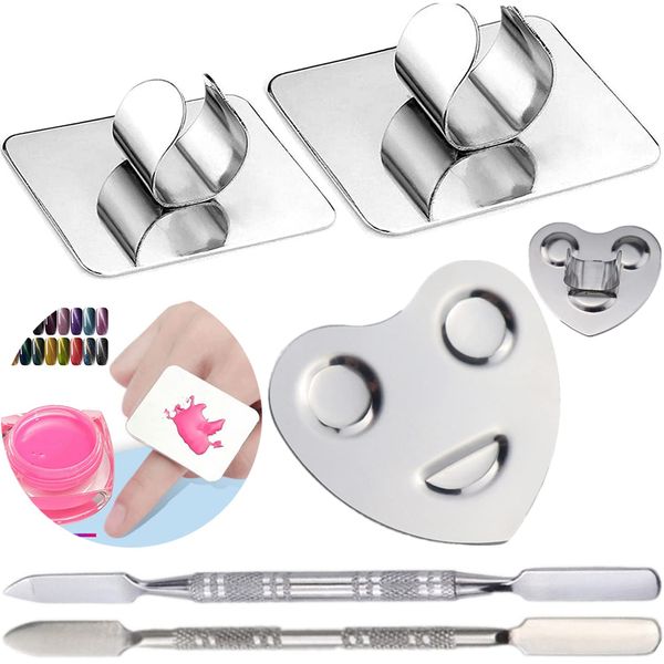 Yueser 3 Stück Edelstahl Mischpalette Ring-Form Make-up Paletten Kosmetik Mischpalette Makeup Spatula mit 2 Edelstahl Spatel für Mischen Fundament Makeup Tool DIY Nail Art Polnisch