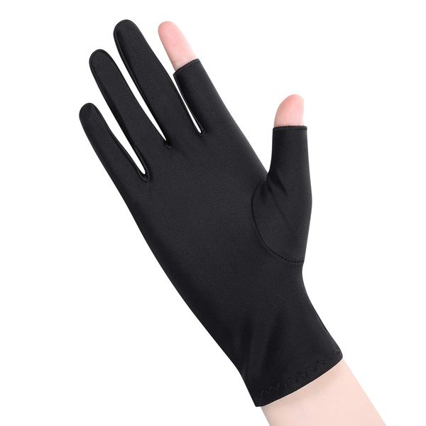 LONTG Fingerless Gloves, UV Protection, Cycling Gloves, Men's, Women's, Short Gloves, Spring, Summer, Sunscreen, UV Protection, Thin, Smartphone Gloves, Bicycle, Motorcycle, Car Driving, Fishing, Golf, Outdoor, Sports, Work Gloves, Black