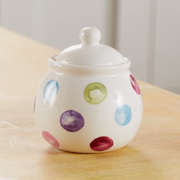 Cooksmart British Designed Sugar Bowl with Lid | Ceramic Sugar Pot with Modern Designs | Sugar Bowls with Lids Perfect for Any Kitchen - Spotty Dotty