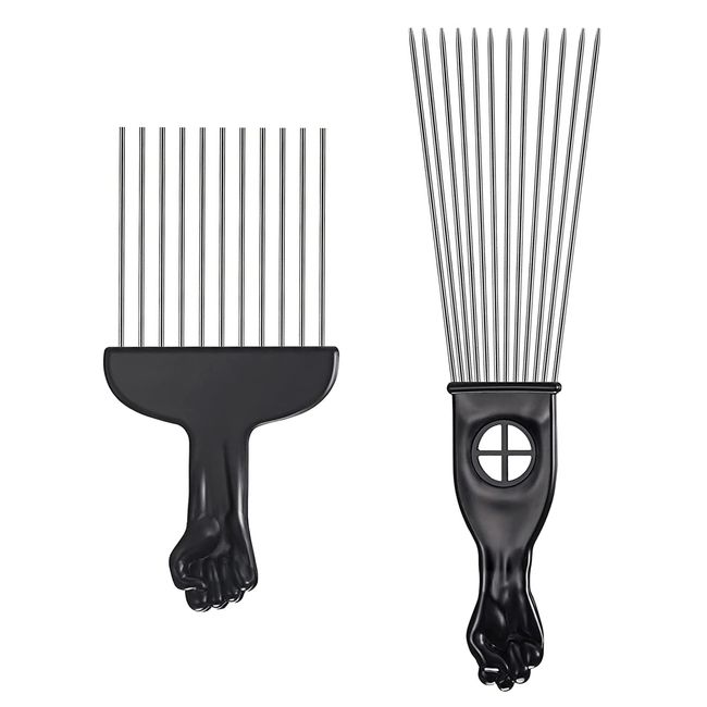 2Pcs Black Fist Metal Hair Comb African American Pick Comb Wide Hair Pick Comb Wide Tooth Hair Pick Comb for Curly Hair Style