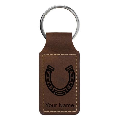 LaserGram Rectangle Keychain, Horseshoe Plain, Personalized Engraving Included (Chocolate Brown)