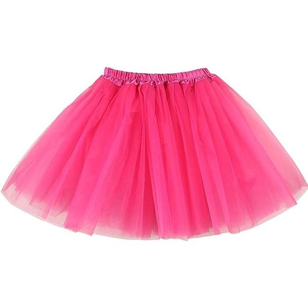 Lizzy Ladies Adult 3 Layered Plain Coloured Tutu Skirts Halloween Book Week Party Fancy Dress Outfit Skirt Accessories (Hot Pink)