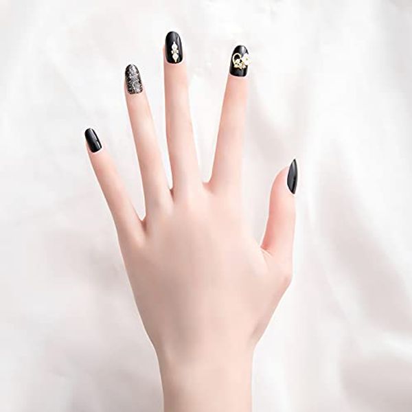 Anxncer 24Pcs Nail Tips Black 3D Long Nail Tips with Surface Adhesive Tape for Photography