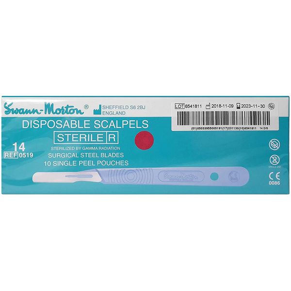 Swann-Morton® #14 Sterile Disposable Scalpels with Blade [Individually Packed, Box of 10]