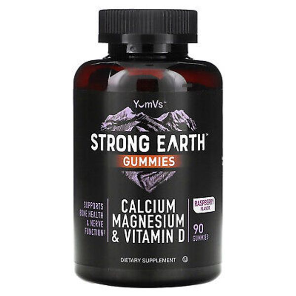 Strong Earth Gummies, Calcium Magnesium & Vitamin D, Raspberry, 90 Gummies