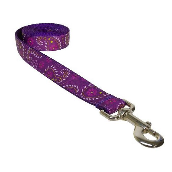 Large Purple Pretty Paisley Dog Leash: 1" Wide, 6ft Length - Made in USA.