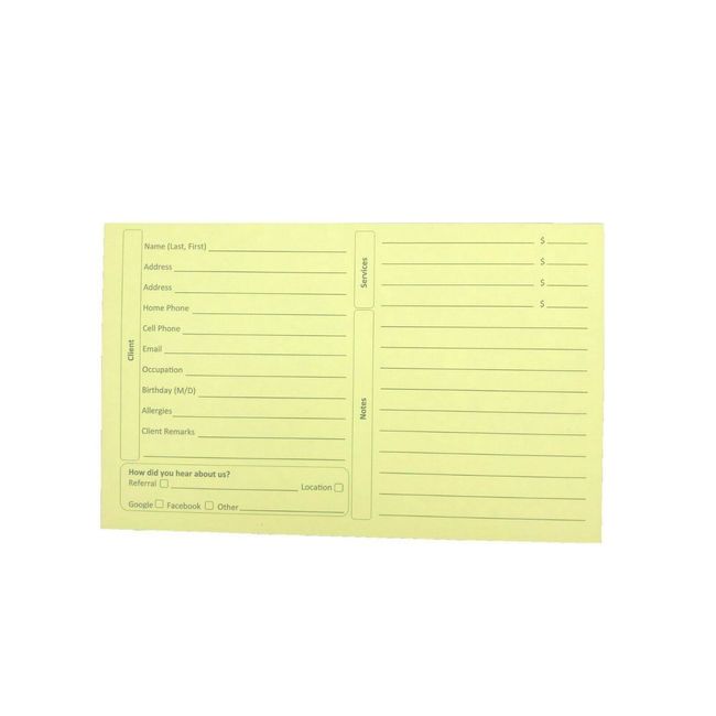 Stylist Customer Record Cards Yellow (5 inch by 8 inch, 100 pack, extra thick)