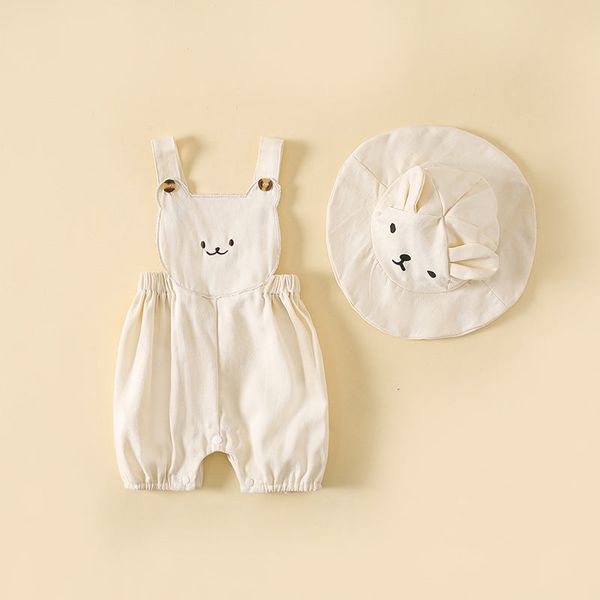 Baby Boys And Girls Stereoscopic Bear Sleeveless Straps Shorts With Sun Hat Sets In Summer - 73 (6-9M) / Beige