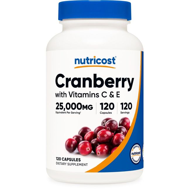 Nutricost Cranberry Extract (25,000mg) (120 Capsules) With Vitamin C & Vitamin E