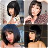 Black Bob Wig with Bangs Short Black Wig Human Hair Wig Bob New Natural Short Straight Wigs Flat Bangs Wigs Heat Resistant Synthetic Wig 100% Density Natural Black Color for Daily Party Cosplay