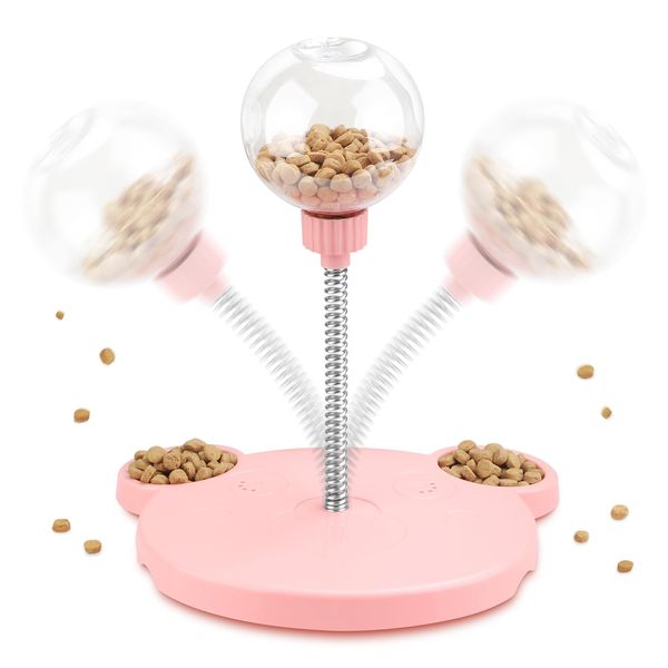 Vunake Interactive Pet Treat Dispenser Ball Fun & Smart Dog Treat Dispenser Toy Slow Feeder Toy with Suction Base Leaking Treats Ball Pet Feeder Toy for Bored Indoor Cats and Dogs-Pink