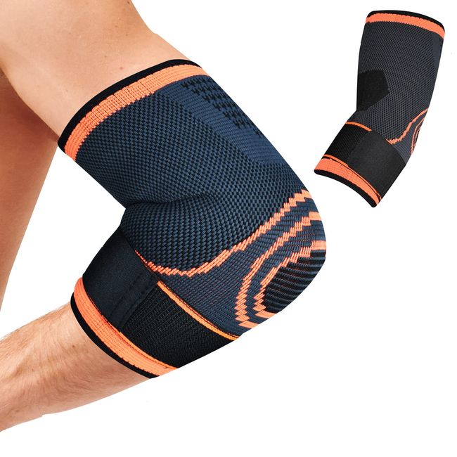 DOUBLE M 2 Stück Sport Ellenbogenschoner, Ellenbogenschoner Gegen Epicondylitis, Tendinitis, Arthritis, Tennisarm, Golferarm, Neopren, Atmungsaktiv, ideal für Sport, Einheitsgröße, Orange.