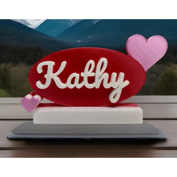 Personalized 3D Printed Name Sign with Hearts - Custom Desk Decor Nameplate