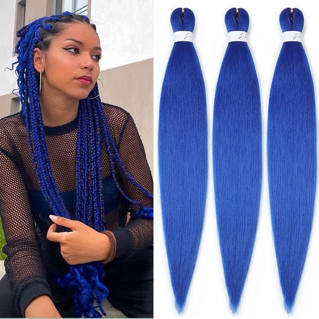 YDDM Pre Stretched Braiding Hair Extensions 26 Zoll 3packs Braids Extensions Kunsthaar Braids Blau Haarverlängerung Kunsthaar Zum Einflechten Extension Für Braids Jumbo Braids Haare(26 Zoll, Blue#)